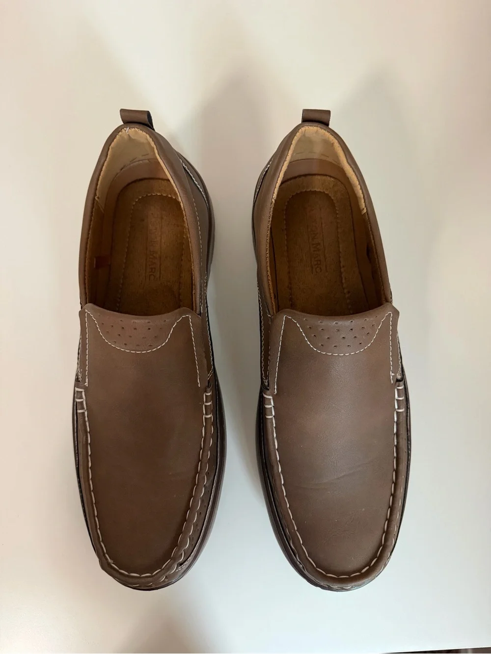 Men's Brown Slip-On Moccasin Loafers with Contrast Stitching